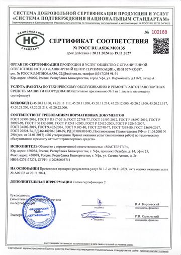 Сертификат соответствия «Мастер ГУР»